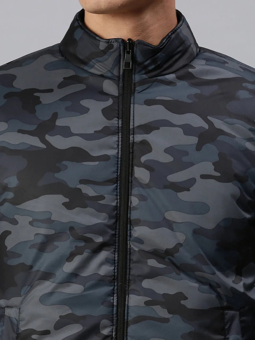 Men Printed Black Open Front Jacket