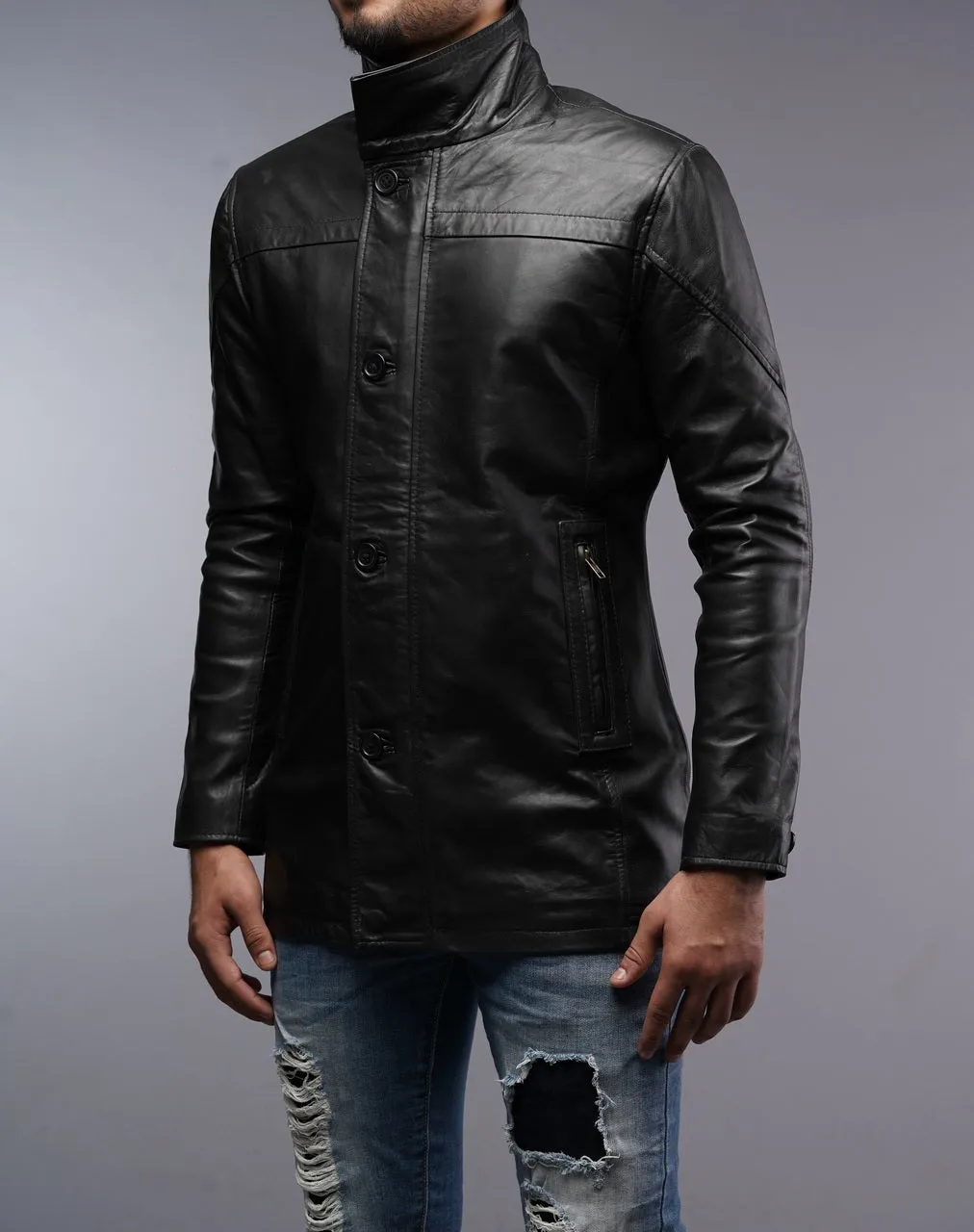 Men's Black Car Coat Leather Jacket