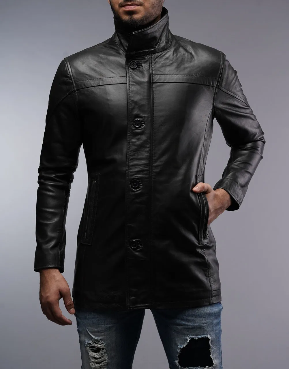 Men's Black Car Coat Leather Jacket