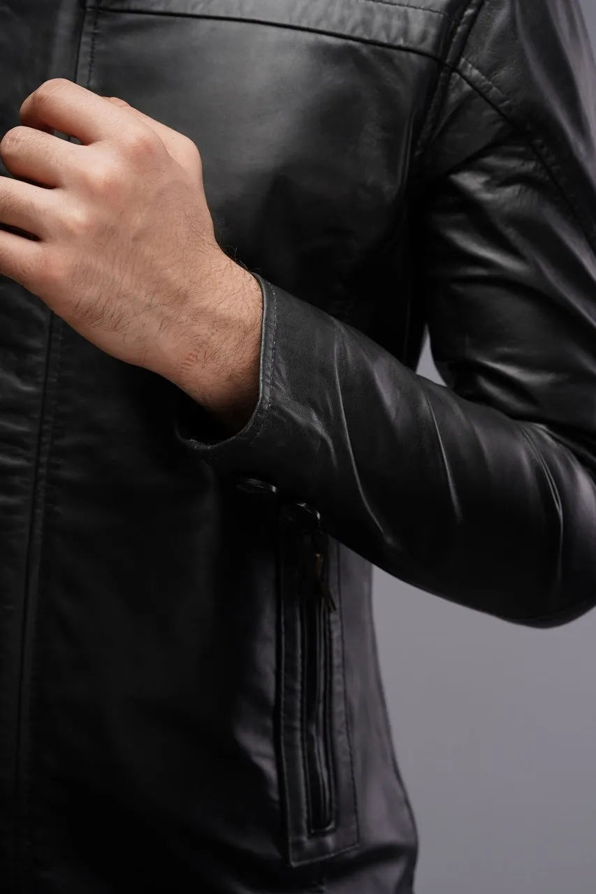 Men's Black Car Coat Leather Jacket