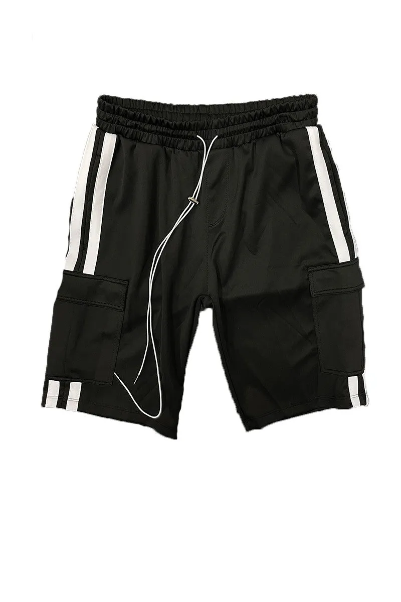 Mens Black Trendy Cargo Shorts Set With Jacket