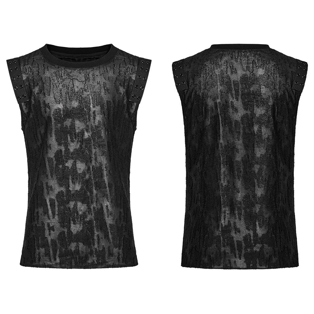 Men's Gothic Grunge Distressed Eyelet Tank Top