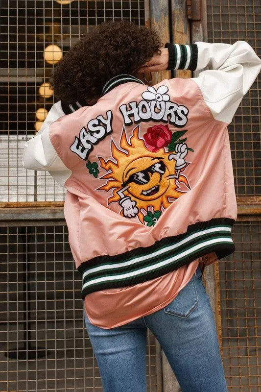 Mens Pink Spring Varsity Jacket