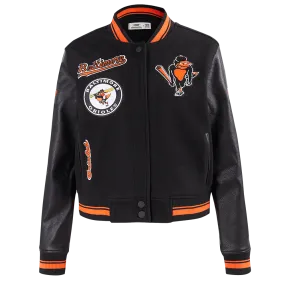 MLB BALTIMORE ORIOLES RETRO CLASSIC WOMEN'S RIB WOOL VARSITY JACKET (BLACK/ORANGE)