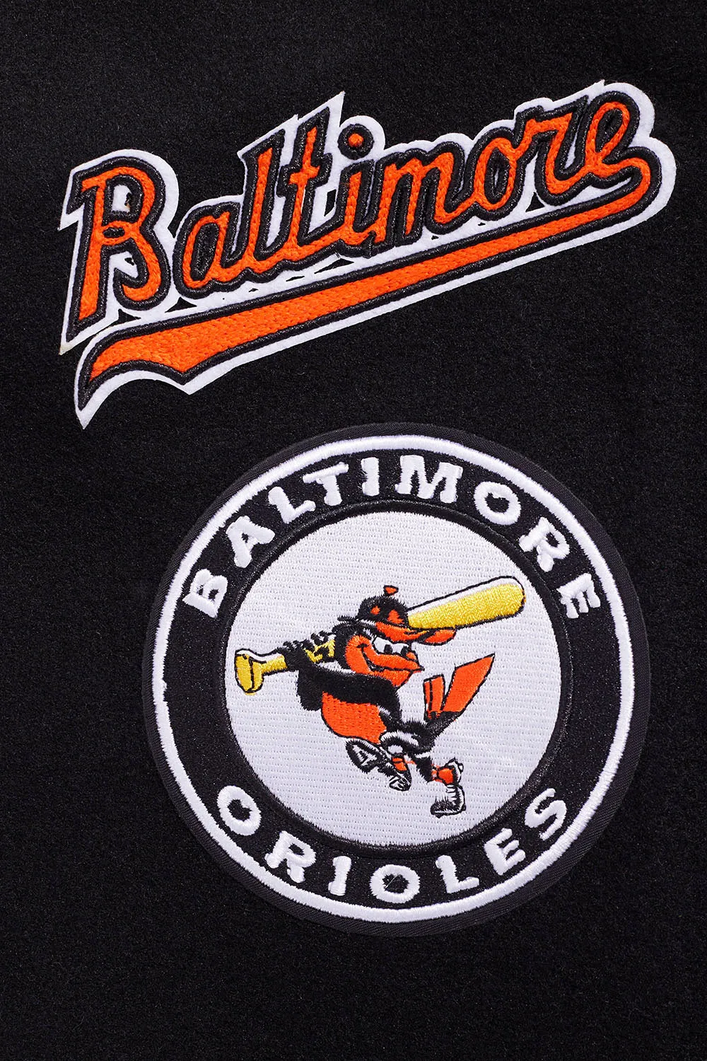 MLB BALTIMORE ORIOLES RETRO CLASSIC WOMEN'S RIB WOOL VARSITY JACKET (BLACK/ORANGE)