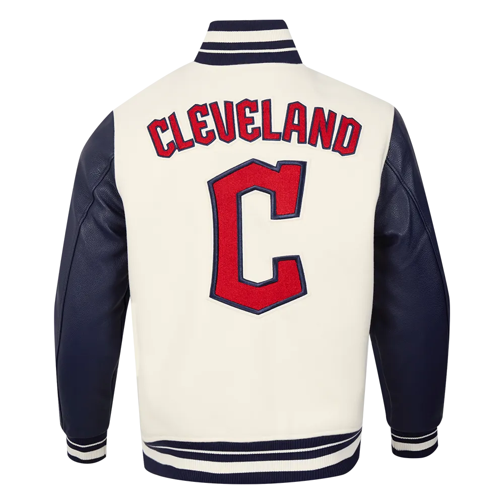 MLB CLEVELAND GUARDIANS RETRO CLASSIC MEN'S RIB WOOL VARSITY JACKET (EGGSHELL/ MIDNIGHT NAVY)