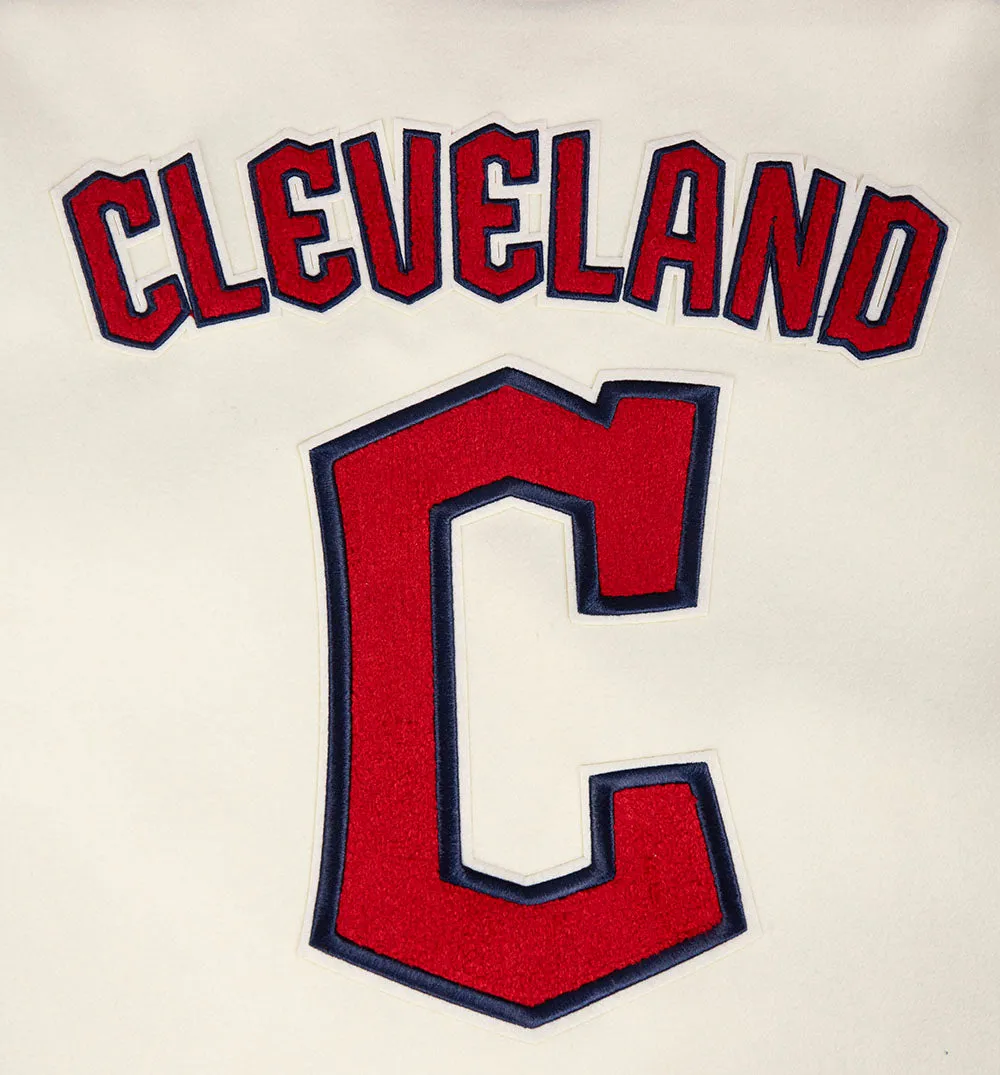 MLB CLEVELAND GUARDIANS RETRO CLASSIC MEN'S RIB WOOL VARSITY JACKET (EGGSHELL/ MIDNIGHT NAVY)