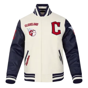 MLB CLEVELAND GUARDIANS RETRO CLASSIC MEN'S RIB WOOL VARSITY JACKET (EGGSHELL/ MIDNIGHT NAVY)