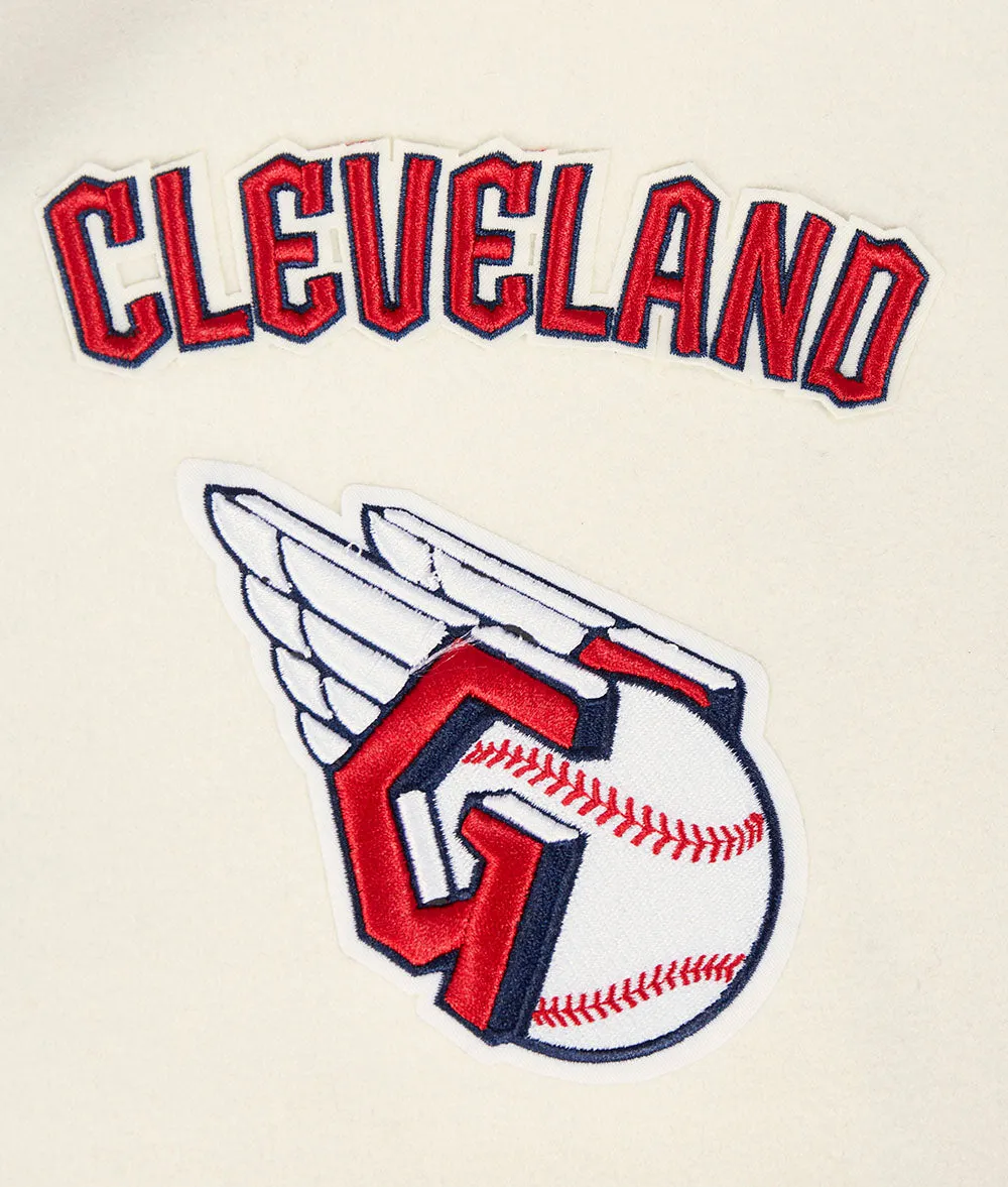 MLB CLEVELAND GUARDIANS RETRO CLASSIC MEN'S RIB WOOL VARSITY JACKET (EGGSHELL/ MIDNIGHT NAVY)