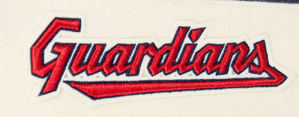 MLB CLEVELAND GUARDIANS RETRO CLASSIC MEN'S RIB WOOL VARSITY JACKET (EGGSHELL/ MIDNIGHT NAVY)