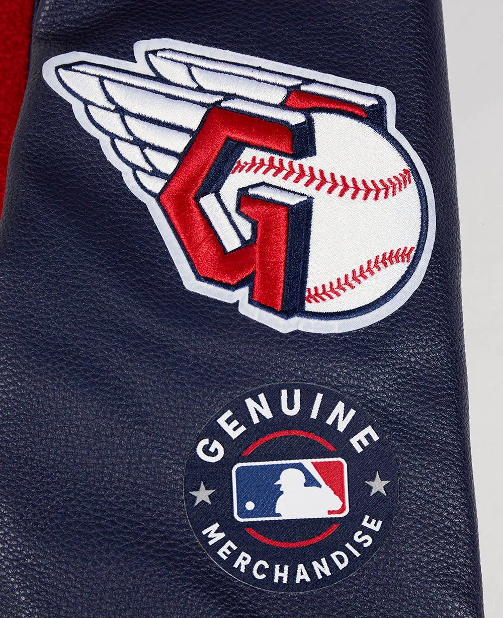 MLB CLEVELAND GUARDIANS RETRO CLASSIC MEN'S RIB WOOL VARSITY JACKET (EGGSHELL/ MIDNIGHT NAVY)