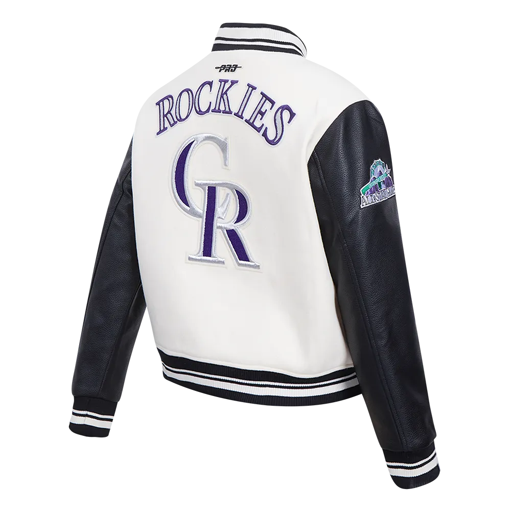 MLB COLORADO ROCKIES RETRO CLASSIC WOMEN'S RIB WOOL VARSITY JACKET (EGGSHELL/ BLACK)