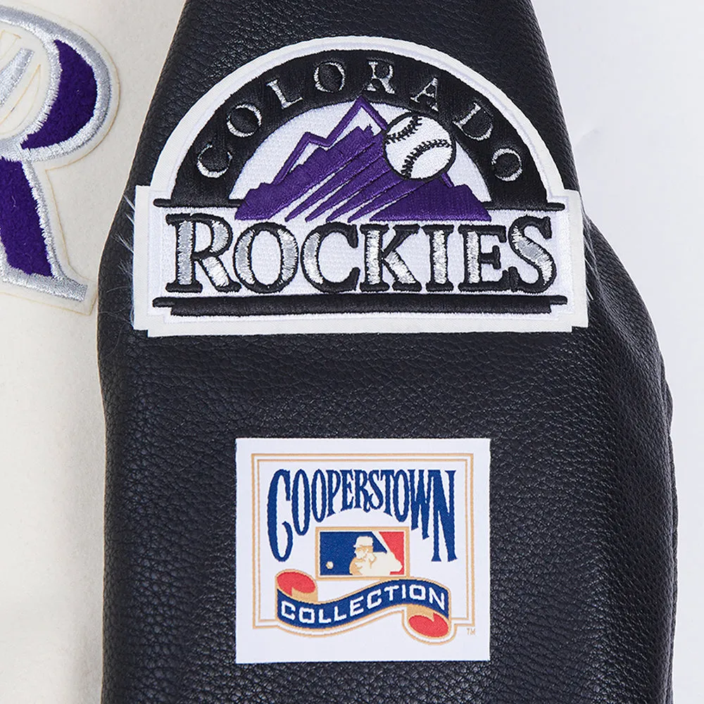 MLB COLORADO ROCKIES RETRO CLASSIC WOMEN'S RIB WOOL VARSITY JACKET (EGGSHELL/ BLACK)