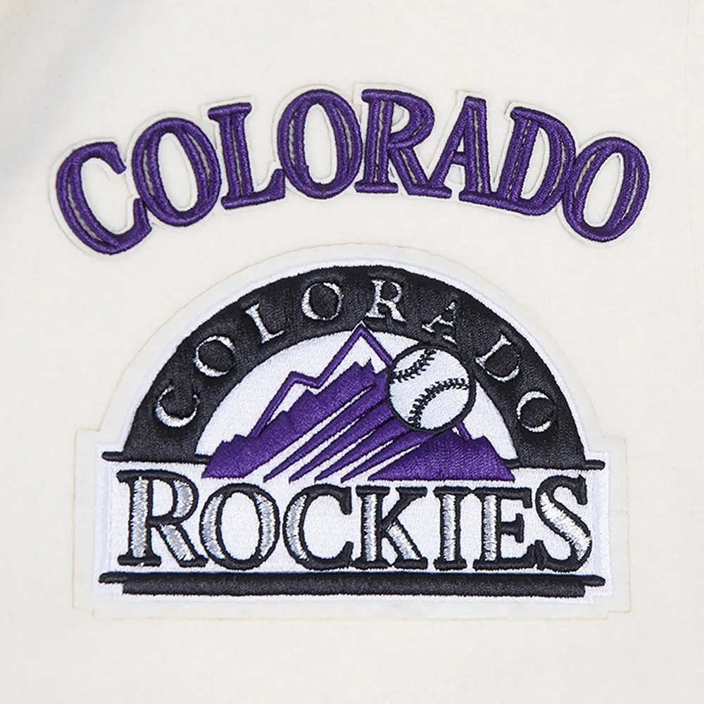 MLB COLORADO ROCKIES RETRO CLASSIC WOMEN'S RIB WOOL VARSITY JACKET (EGGSHELL/ BLACK)