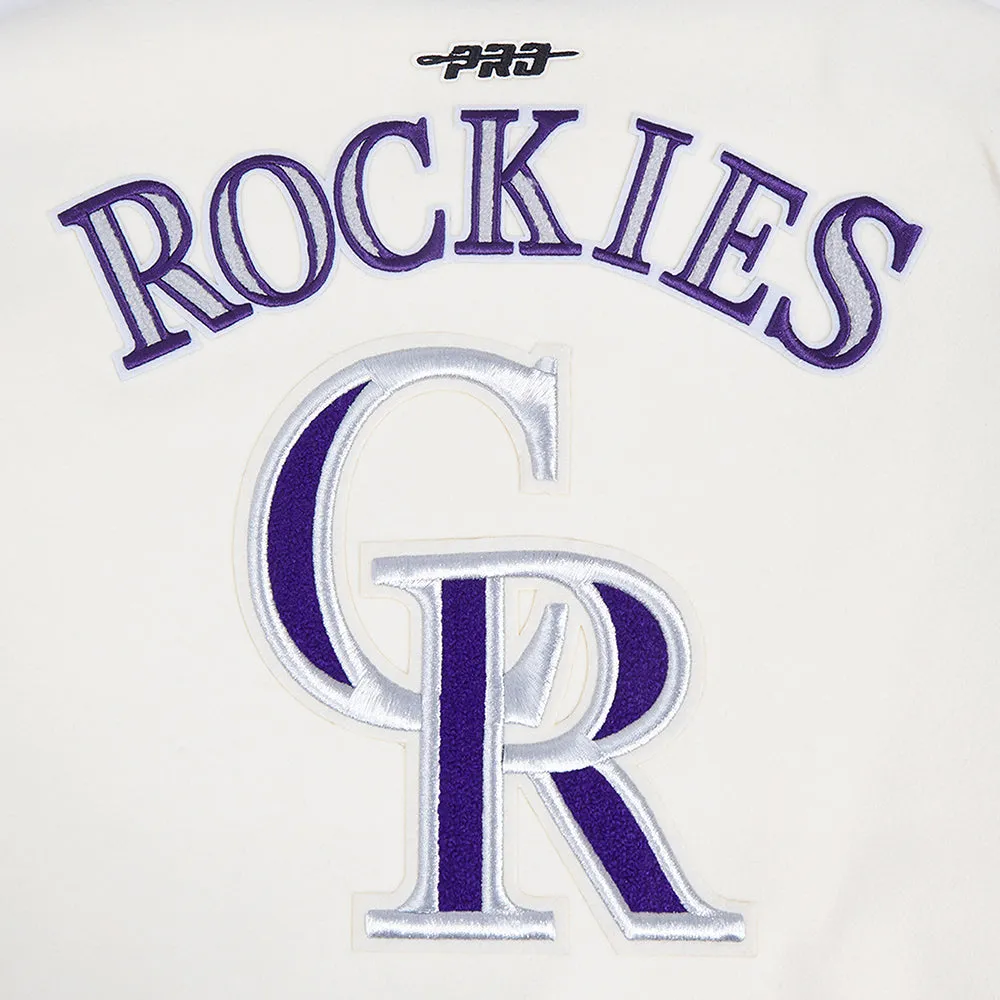 MLB COLORADO ROCKIES RETRO CLASSIC WOMEN'S RIB WOOL VARSITY JACKET (EGGSHELL/ BLACK)