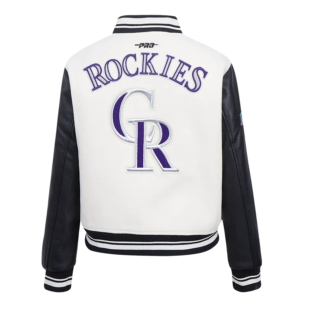 MLB COLORADO ROCKIES RETRO CLASSIC WOMEN'S RIB WOOL VARSITY JACKET (EGGSHELL/ BLACK)