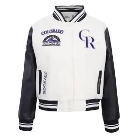 MLB COLORADO ROCKIES RETRO CLASSIC WOMEN'S RIB WOOL VARSITY JACKET (EGGSHELL/ BLACK)