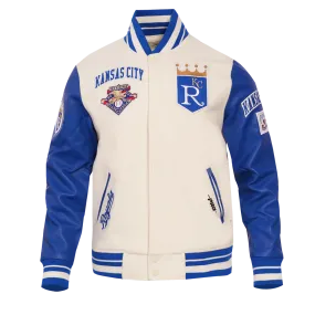 MLB KANSAS CITY ROYALS RETRO CLASSIC MEN'S RIB WOOL VARSITY JACKET (EGGSHELL/ UNIVERSITY BLUE)