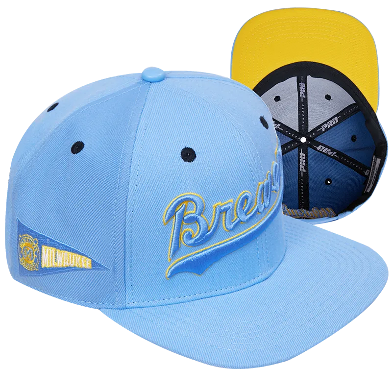 MLB MILWAUKEE BREWERS RETRO CLASSIC UNISEX WORDMARK LOGO WOOL SNAPBACK (UNIVERSITY BLUE)