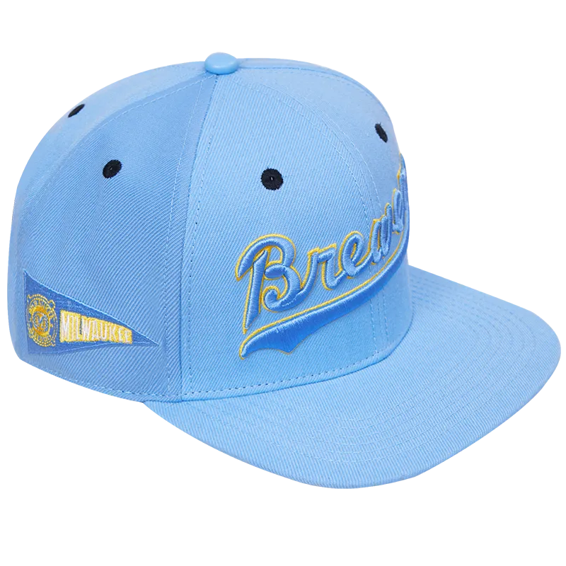 MLB MILWAUKEE BREWERS RETRO CLASSIC UNISEX WORDMARK LOGO WOOL SNAPBACK (UNIVERSITY BLUE)