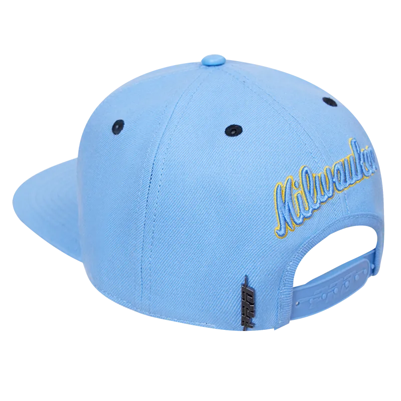 MLB MILWAUKEE BREWERS RETRO CLASSIC UNISEX WORDMARK LOGO WOOL SNAPBACK (UNIVERSITY BLUE)