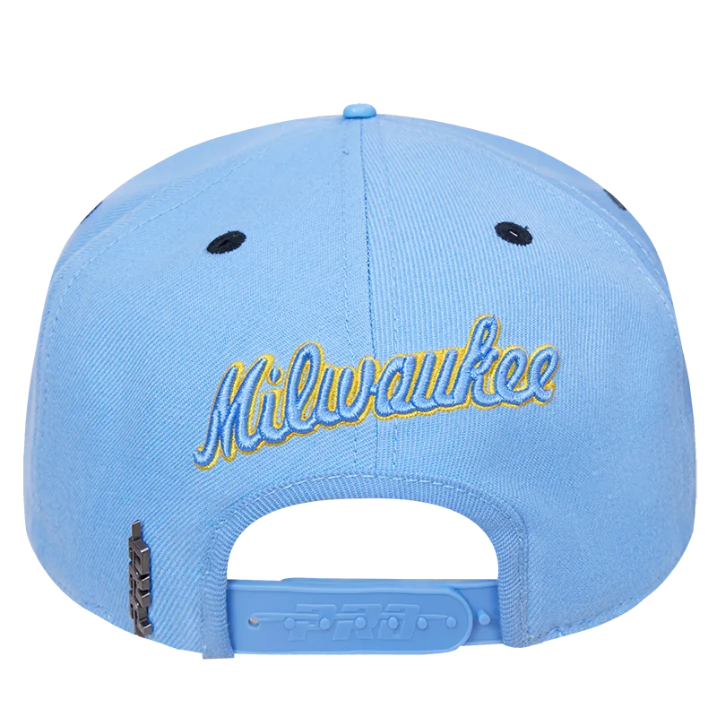 MLB MILWAUKEE BREWERS RETRO CLASSIC UNISEX WORDMARK LOGO WOOL SNAPBACK (UNIVERSITY BLUE)