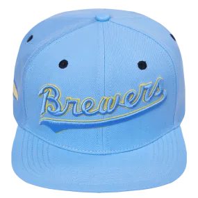 MLB MILWAUKEE BREWERS RETRO CLASSIC UNISEX WORDMARK LOGO WOOL SNAPBACK (UNIVERSITY BLUE)