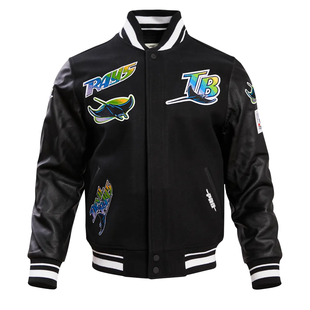 MLB TAMPA DEVIL RAYS RETRO CLASSIC MEN'S RIB WOOL VARSITY JACKET (BLACK/WHITE)