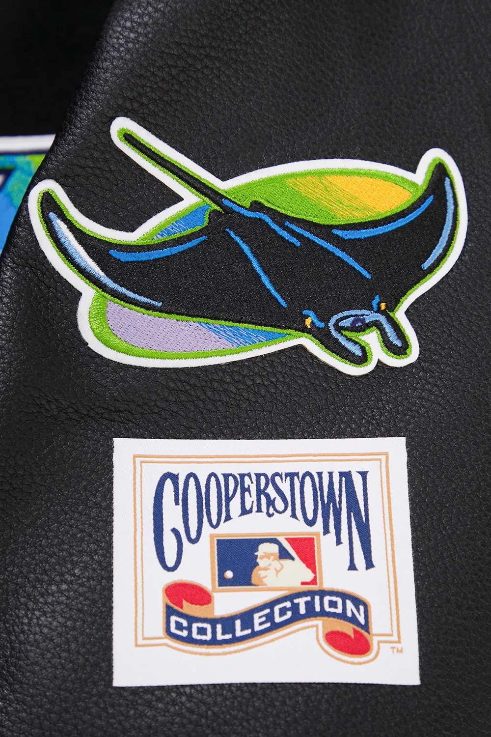 MLB TAMPA DEVIL RAYS RETRO CLASSIC MEN'S RIB WOOL VARSITY JACKET (BLACK/WHITE)