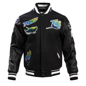 MLB TAMPA DEVIL RAYS RETRO CLASSIC MEN'S RIB WOOL VARSITY JACKET (BLACK/WHITE)