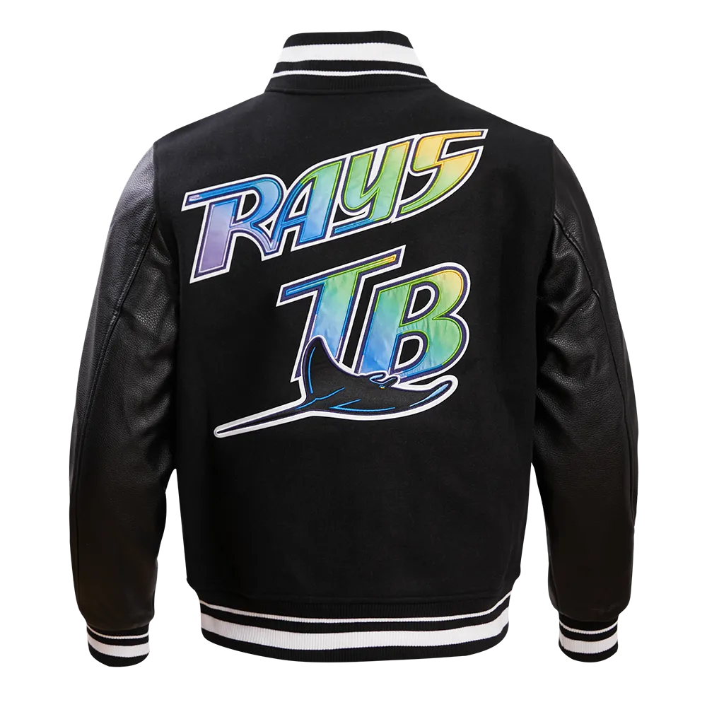 MLB TAMPA DEVIL RAYS RETRO CLASSIC MEN'S RIB WOOL VARSITY JACKET (BLACK/WHITE)