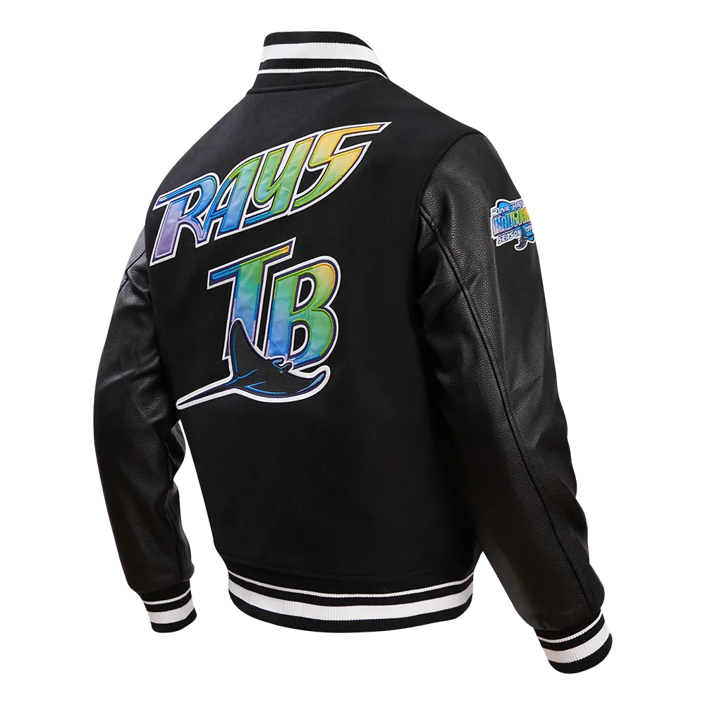 MLB TAMPA DEVIL RAYS RETRO CLASSIC MEN'S RIB WOOL VARSITY JACKET (BLACK/WHITE)