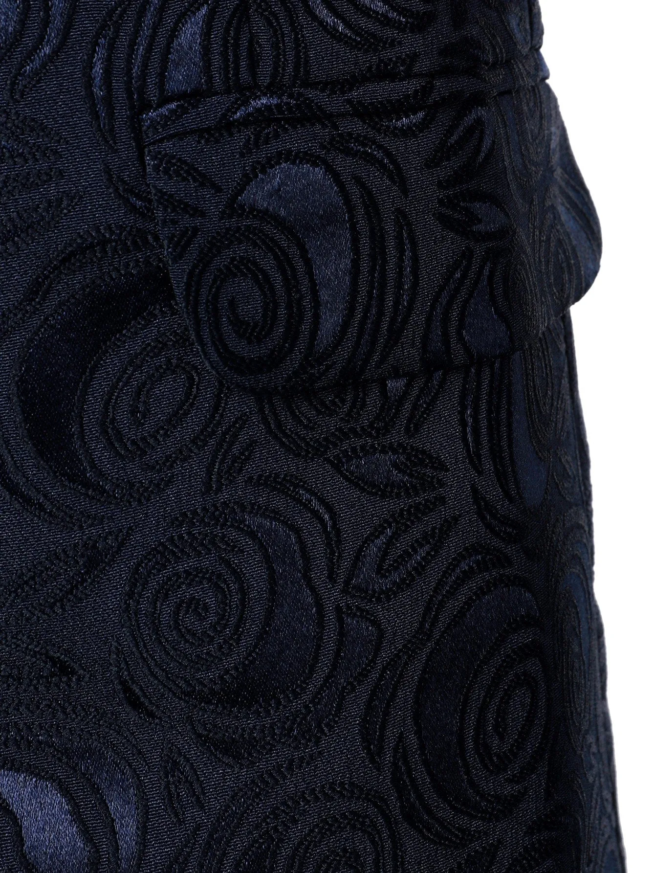 Navy Blue Floral Jacquard Shawl Neck Blazer