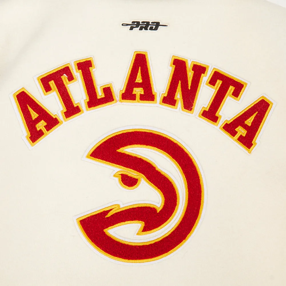 NBA ATLANTA HAWKS RETRO CLASSIC BIG BOYS RIB WOOL VARSITY JACKET (EGGSHELL/ RED)