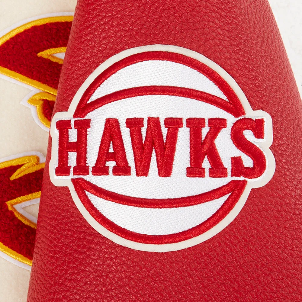 NBA ATLANTA HAWKS RETRO CLASSIC BIG BOYS RIB WOOL VARSITY JACKET (EGGSHELL/ RED)