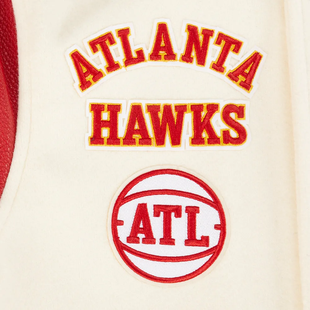 NBA ATLANTA HAWKS RETRO CLASSIC BIG BOYS RIB WOOL VARSITY JACKET (EGGSHELL/ RED)