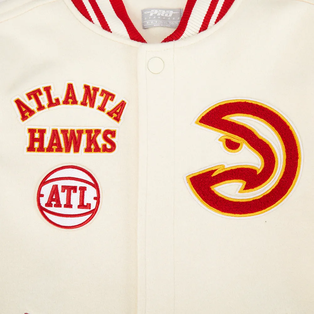 NBA ATLANTA HAWKS RETRO CLASSIC BIG BOYS RIB WOOL VARSITY JACKET (EGGSHELL/ RED)