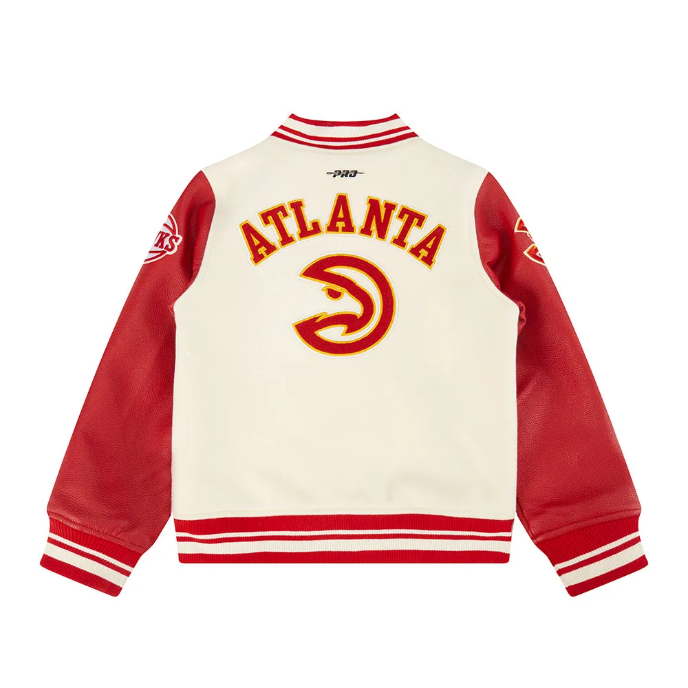 NBA ATLANTA HAWKS RETRO CLASSIC BIG BOYS RIB WOOL VARSITY JACKET (EGGSHELL/ RED)