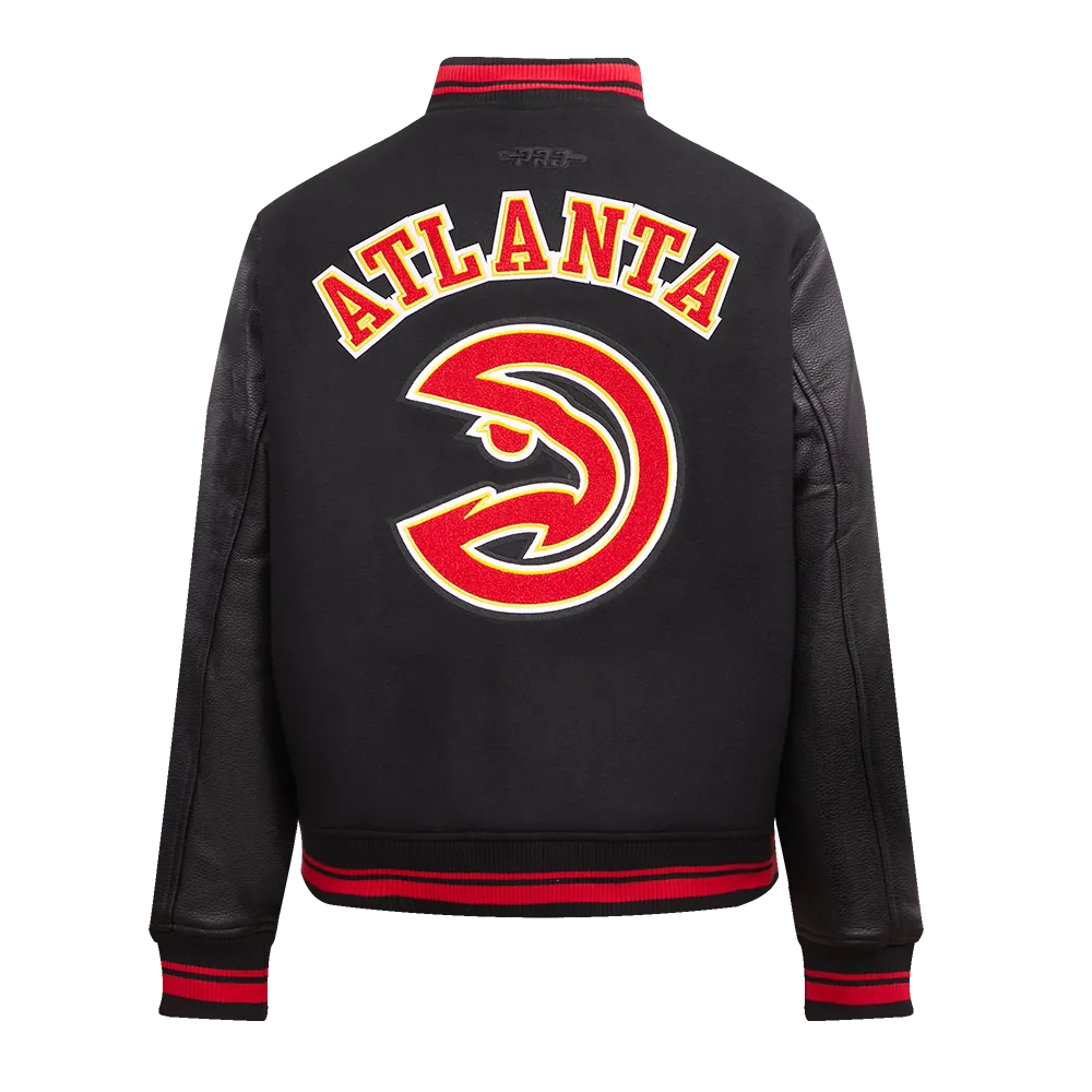 NBA ATLANTA HAWKS RETRO CLASSIC WOMEN'S RIB WOOL VARSITY JACKET (BLACK/RED/BLACK)