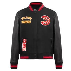 NBA ATLANTA HAWKS RETRO CLASSIC WOMEN'S RIB WOOL VARSITY JACKET (BLACK/RED/BLACK)