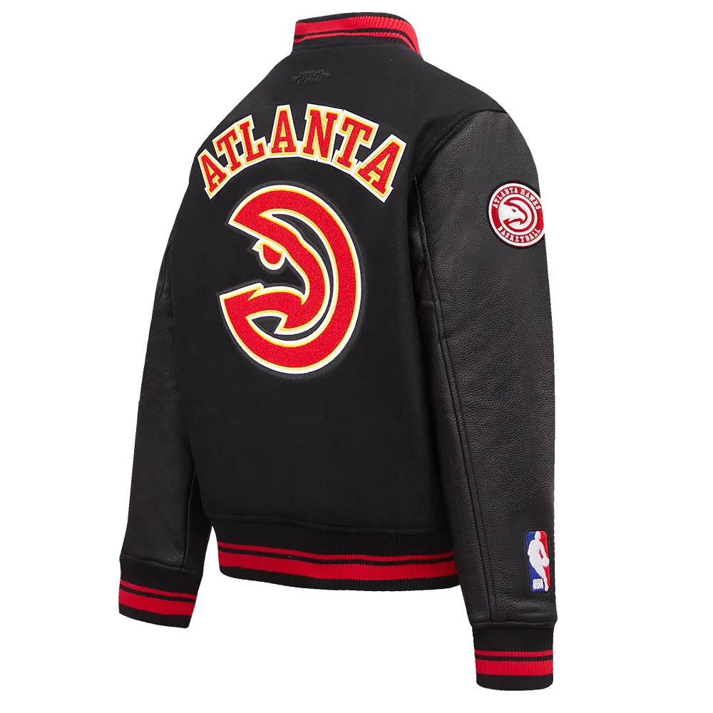 NBA ATLANTA HAWKS RETRO CLASSIC WOMEN'S RIB WOOL VARSITY JACKET (BLACK/RED/BLACK)