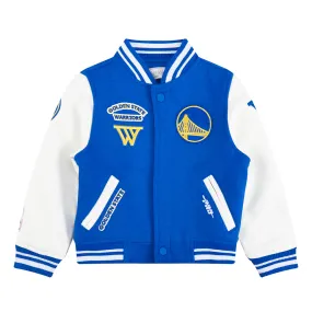 NBA GOLDEN STATE WARRIORS RETRO CLASSIC TODDLER BOYS RIB WOOL VARSITY JACK (ROYAL BLUE/WHITE)