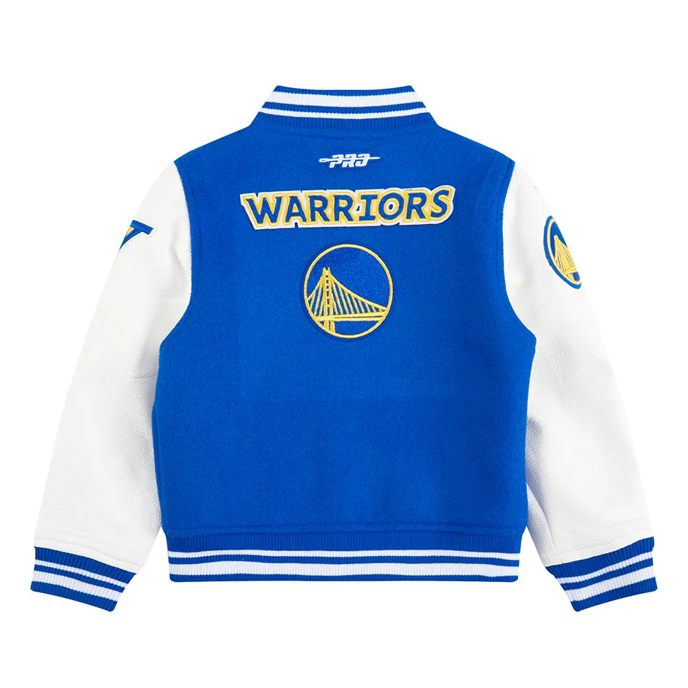 NBA GOLDEN STATE WARRIORS RETRO CLASSIC TODDLER BOYS RIB WOOL VARSITY JACK (ROYAL BLUE/WHITE)