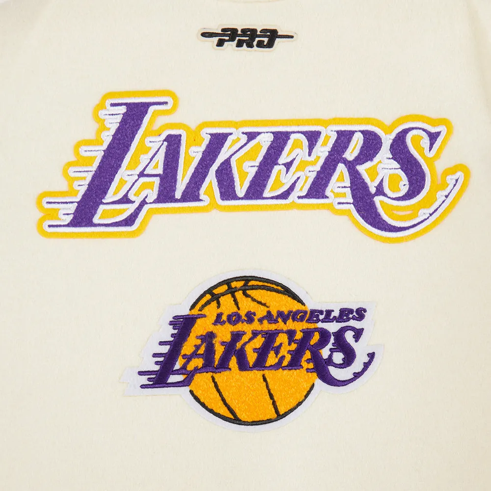 NBA LOS ANGELES LAKERS RETRO CLASSIC LITTLE BOYS RIB WOOL VARSITY JACKET (EGGSHELL/ PURPLE)