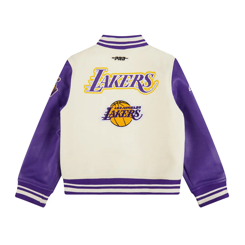 NBA LOS ANGELES LAKERS RETRO CLASSIC LITTLE BOYS RIB WOOL VARSITY JACKET (EGGSHELL/ PURPLE)