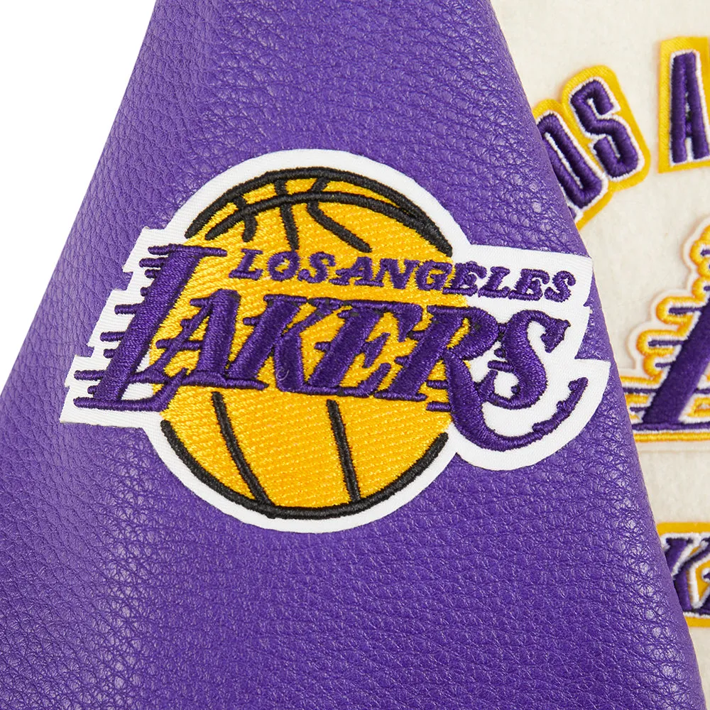 NBA LOS ANGELES LAKERS RETRO CLASSIC LITTLE BOYS RIB WOOL VARSITY JACKET (EGGSHELL/ PURPLE)