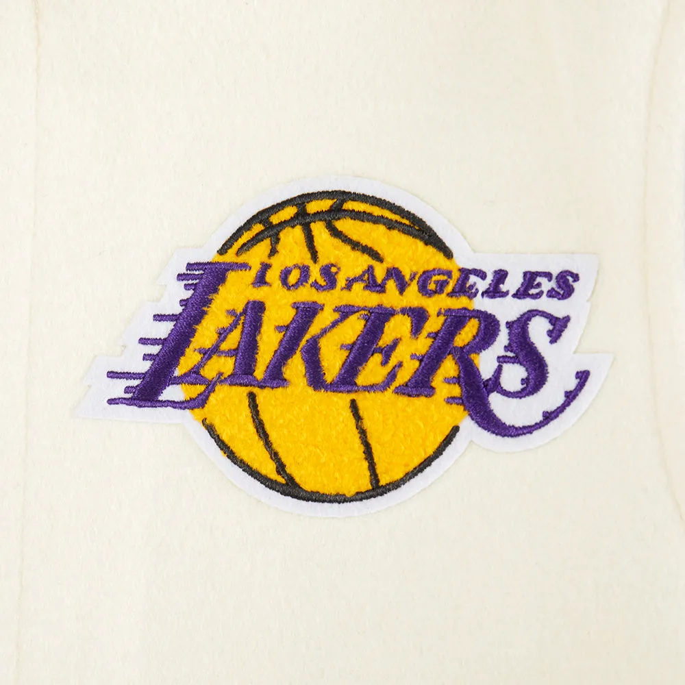 NBA LOS ANGELES LAKERS RETRO CLASSIC LITTLE BOYS RIB WOOL VARSITY JACKET (EGGSHELL/ PURPLE)