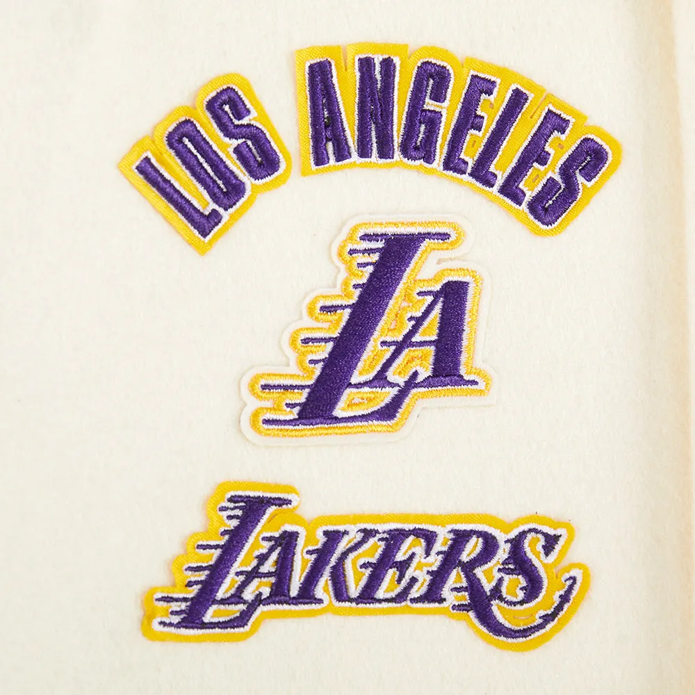 NBA LOS ANGELES LAKERS RETRO CLASSIC LITTLE BOYS RIB WOOL VARSITY JACKET (EGGSHELL/ PURPLE)