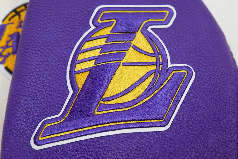 NBA LOS ANGELES LAKERS RETRO CLASSIC WOMEN'S RIB WOOL VARSITY JACKET (EGGSHELL/ PURPLE)