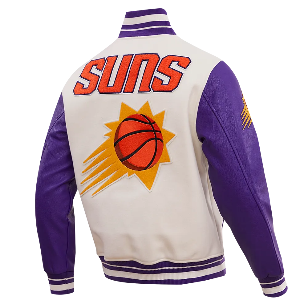 NBA PHOENIX SUNS RETRO CLASSIC MEN'S RIB WOOL VARSITY JACKET (EGGSHELL/PURPLE)